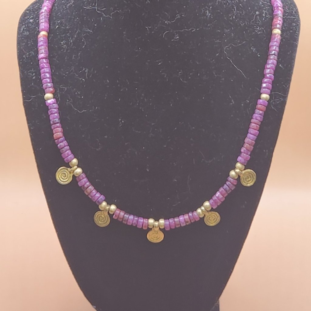 Lepidolite And Brass Spiral Charm Necklace